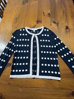 Max Mara Womens Classic Black Pale Pink Polka Dot Cardigan Sweater Size Small